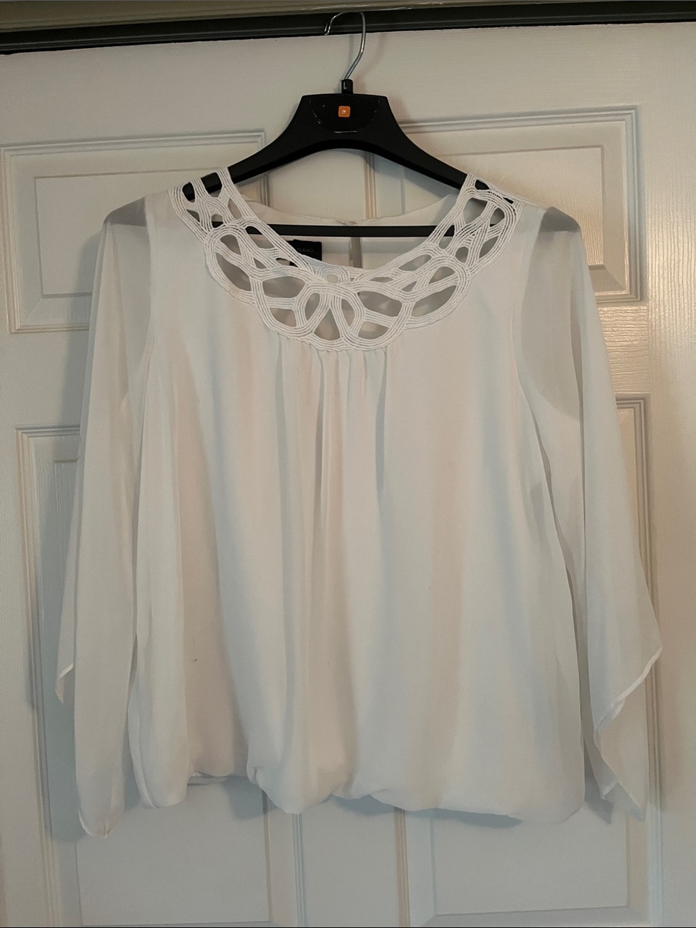 AB Studio White Crochet-Detail Chiffon Blouse
